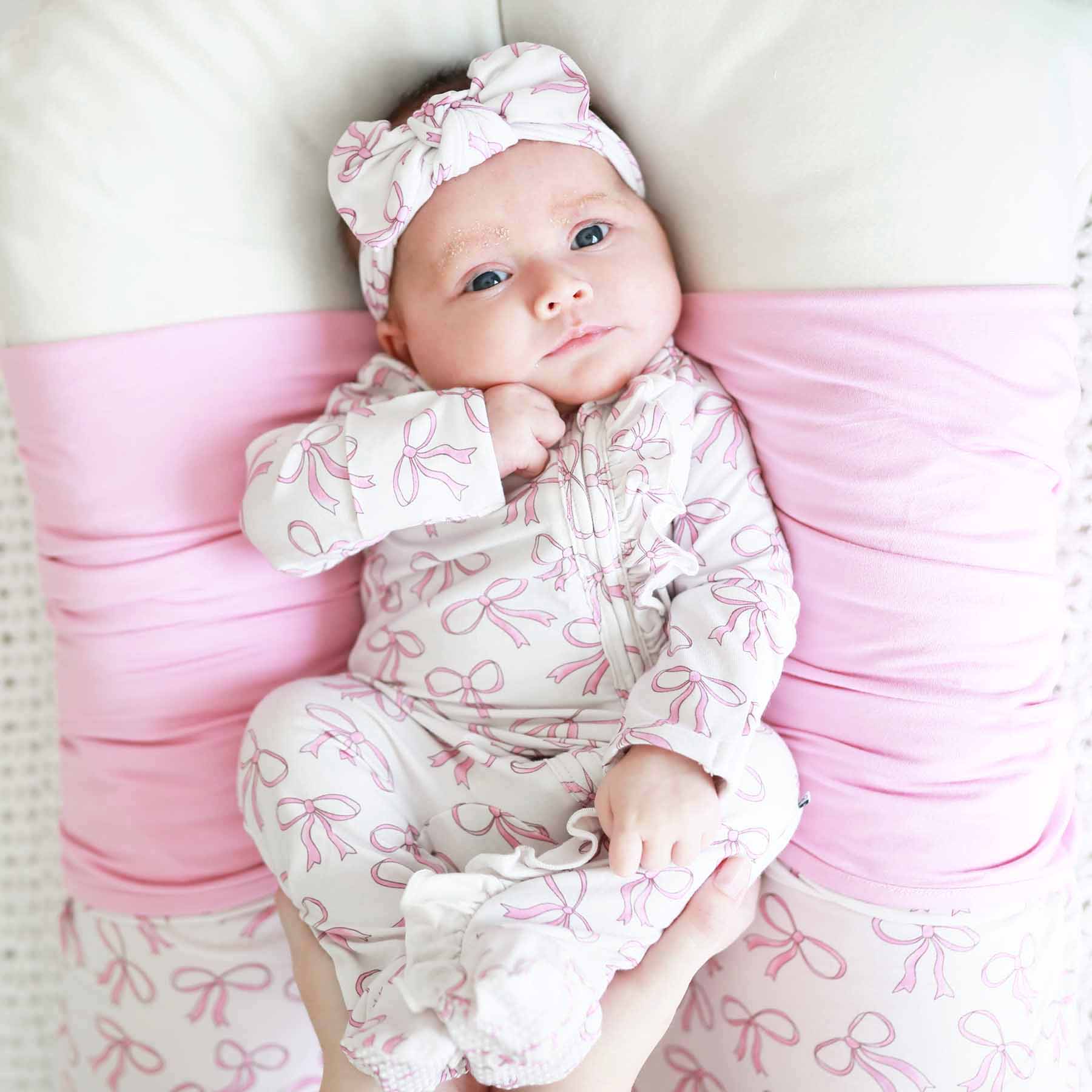 Blushing Bows Ruffle Zipper Footie - Image 7