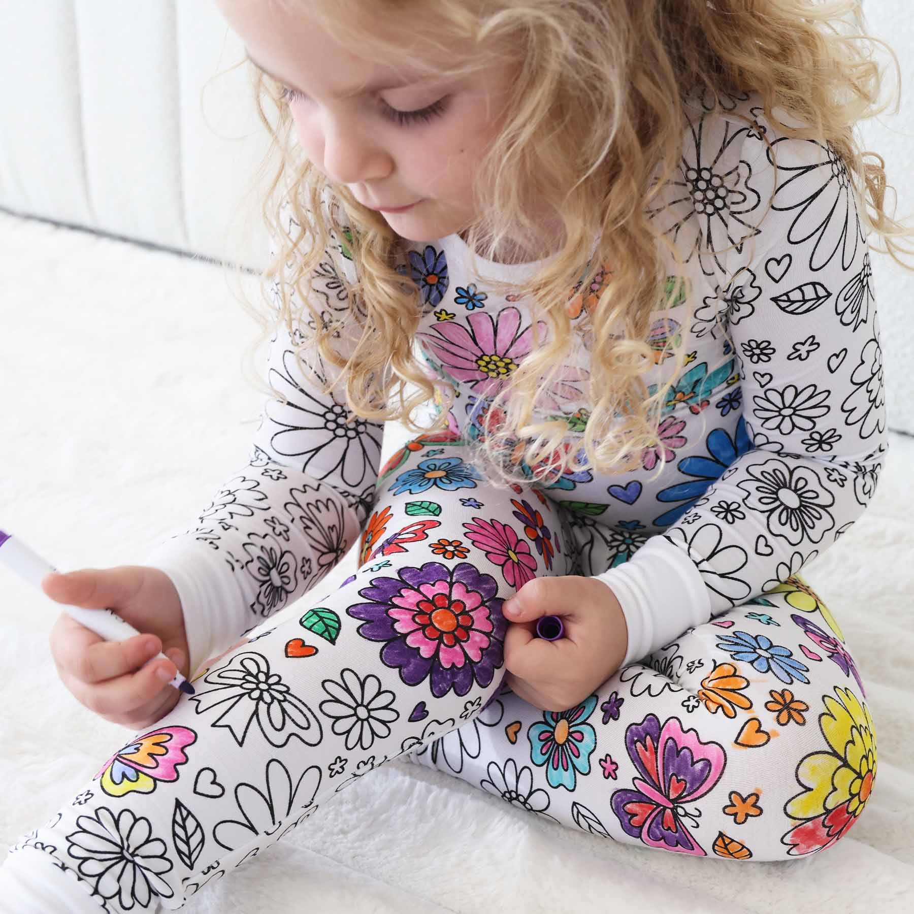 Colorable Two Piece Pajama Set | Floral Flutter - Image 3