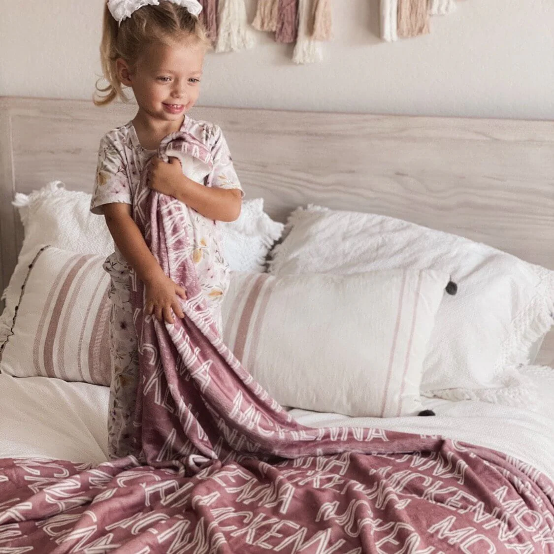 Custom Solid Color & Font Personalized Toddler Blanket | Rustic - Image 3