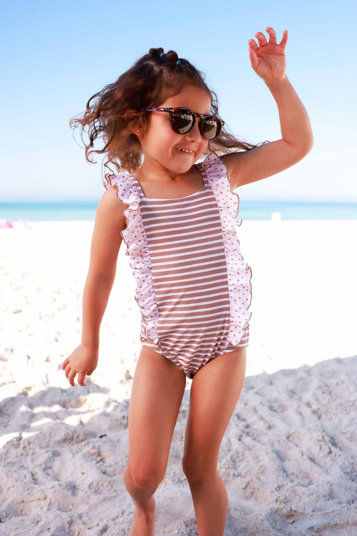 Double Ruffle Bow Back One Piece | Sandy Stripes - Image 27