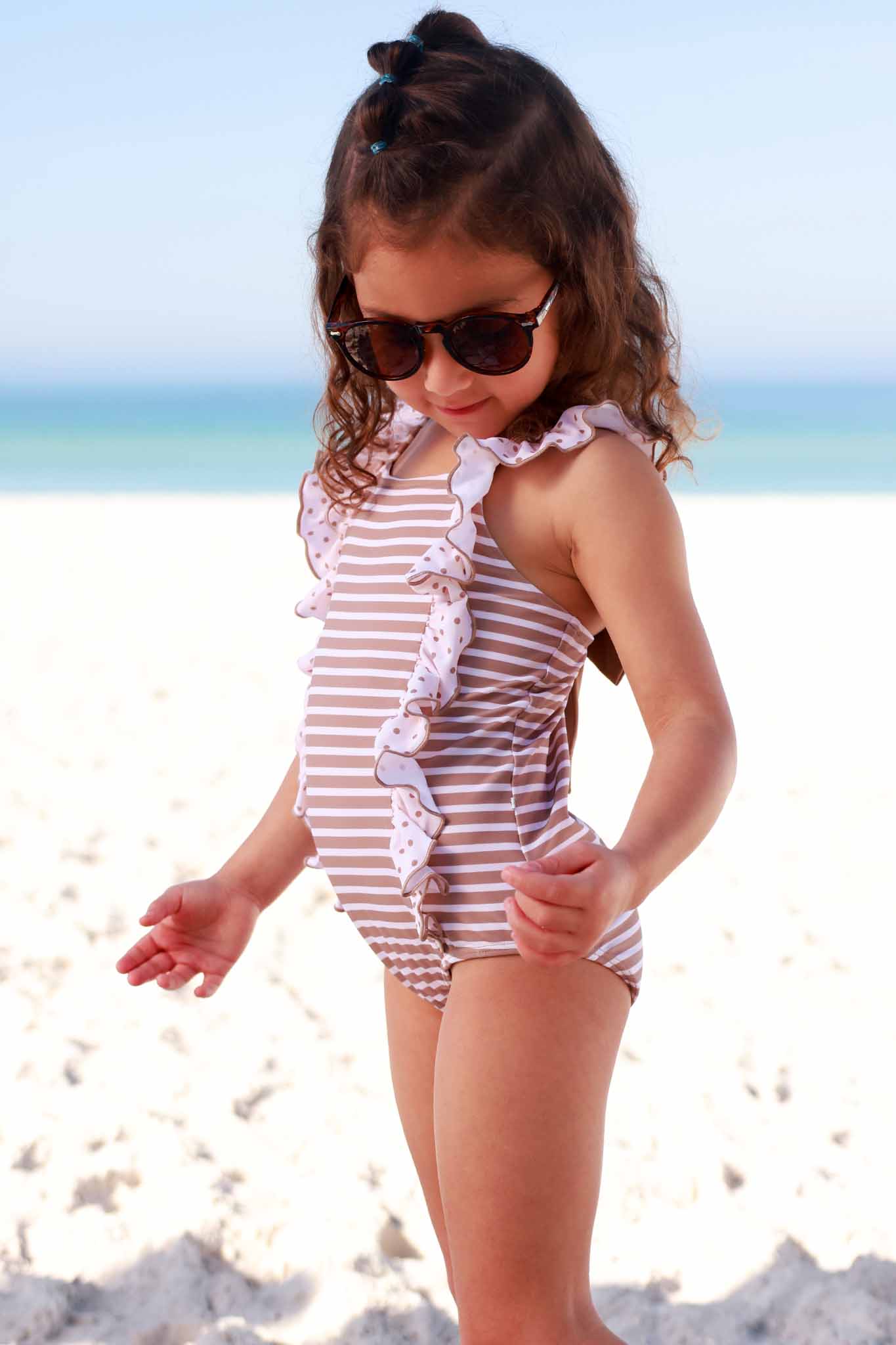Double Ruffle Bow Back One Piece | Sandy Stripes - Image 8