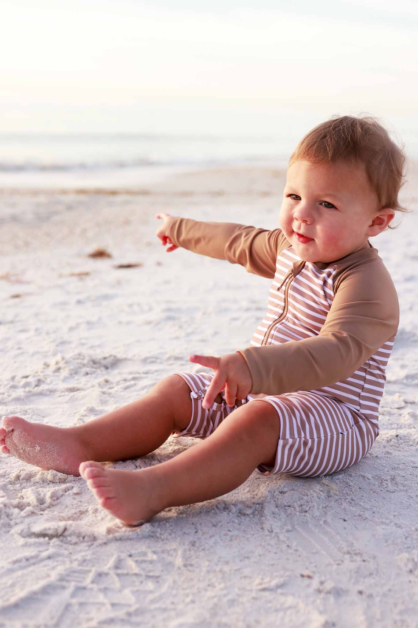 Long Sleeve Rash Guard Swim Romper Shortie | Sandy Stripes - Image 4
