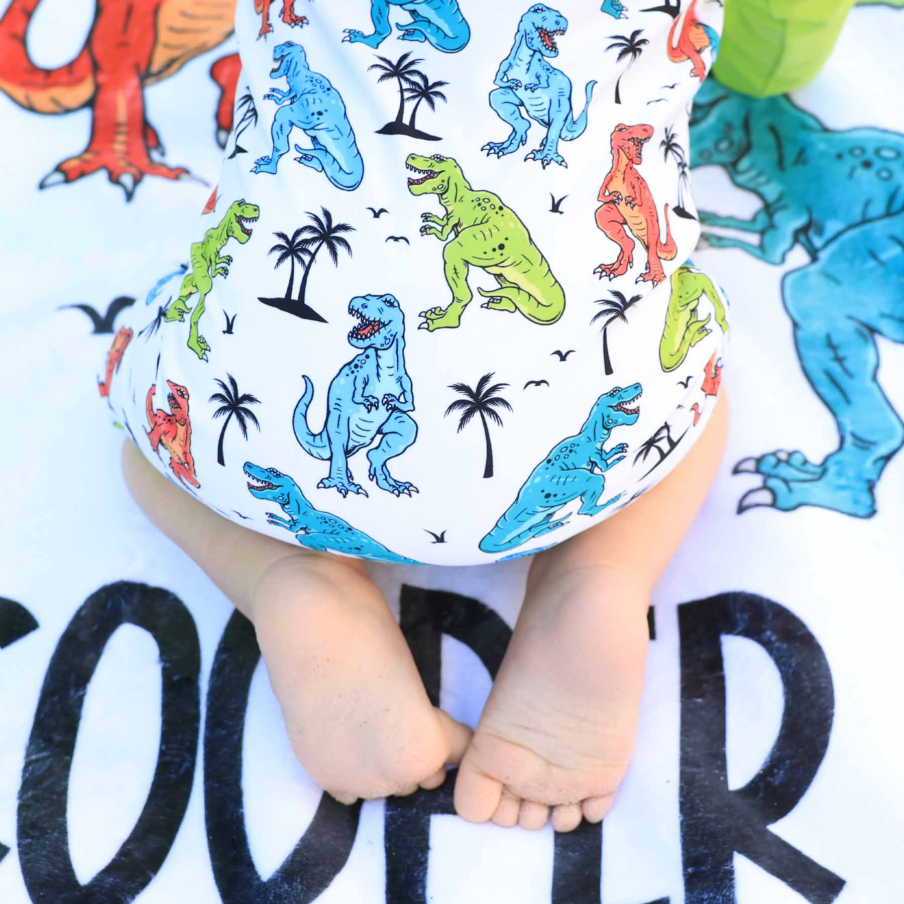 Long Sleeve Rash Guard Swim Romper Shortie | Tropical T-Rex - Image 16