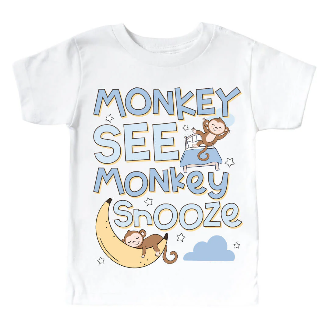 Monkey See, Monkey Snooze Graphic Bodysuit & Kids Tee | White - Image 3