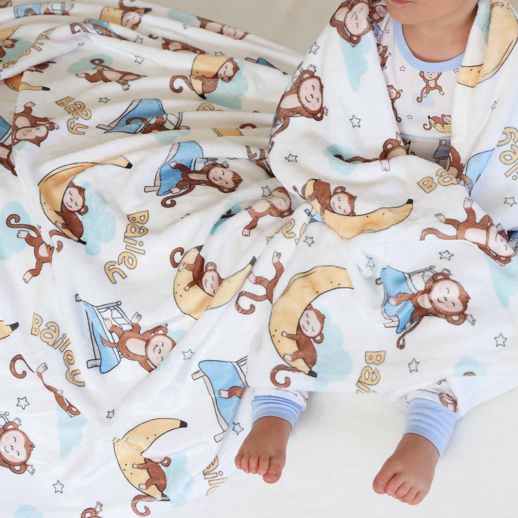 Monkey See, Monkey Snooze Personalized Kids Blanket - Image 3