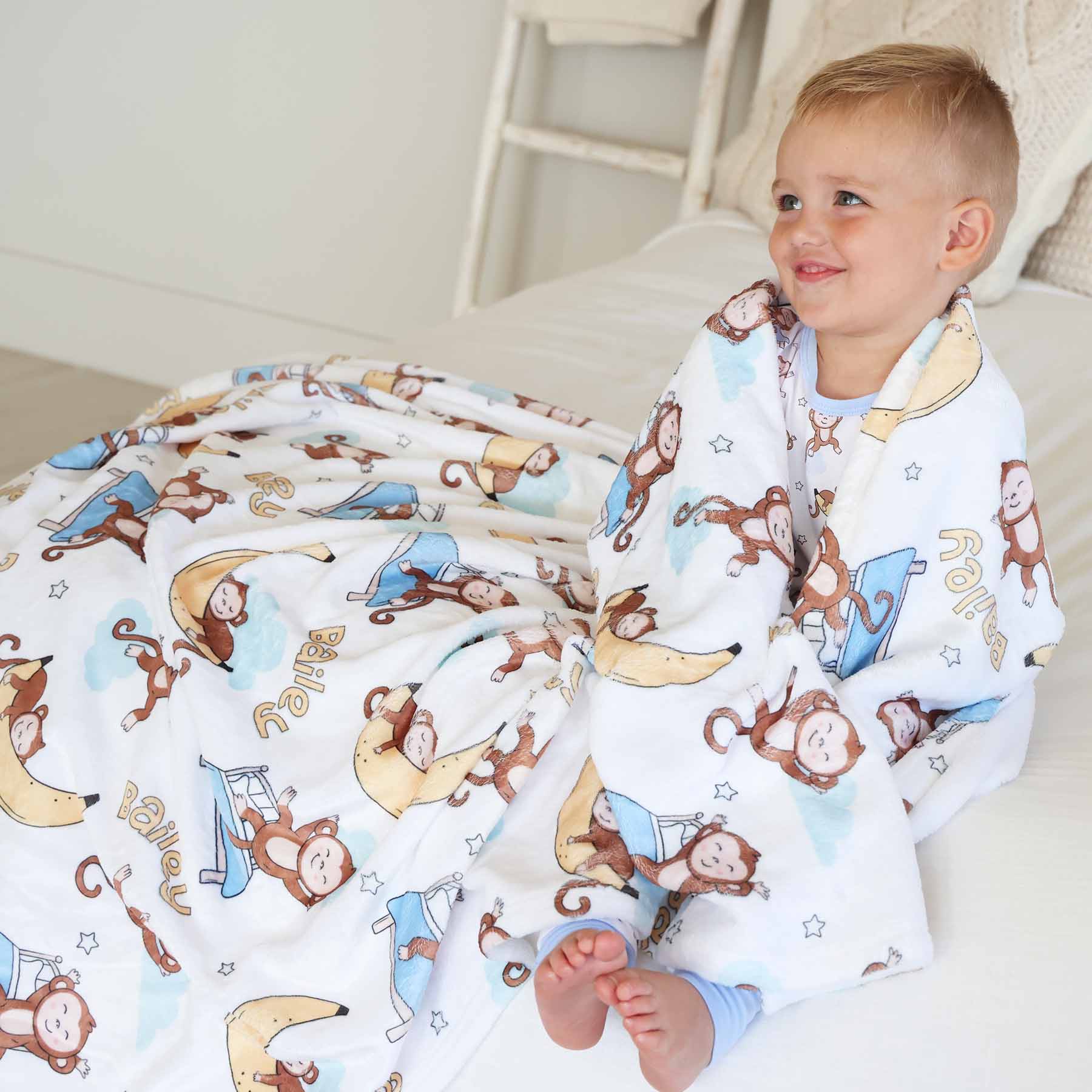 Monkey See, Monkey Snooze Personalized Kids Blanket - Image 4