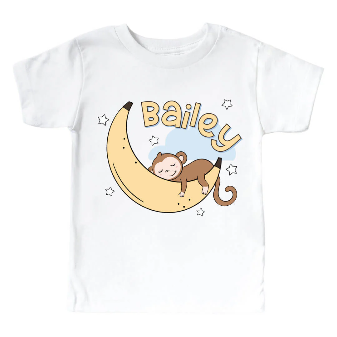 Personalized Monkey See, Monkey Snooze Graphic Bodysuit & Kids Tee | White - Image 3