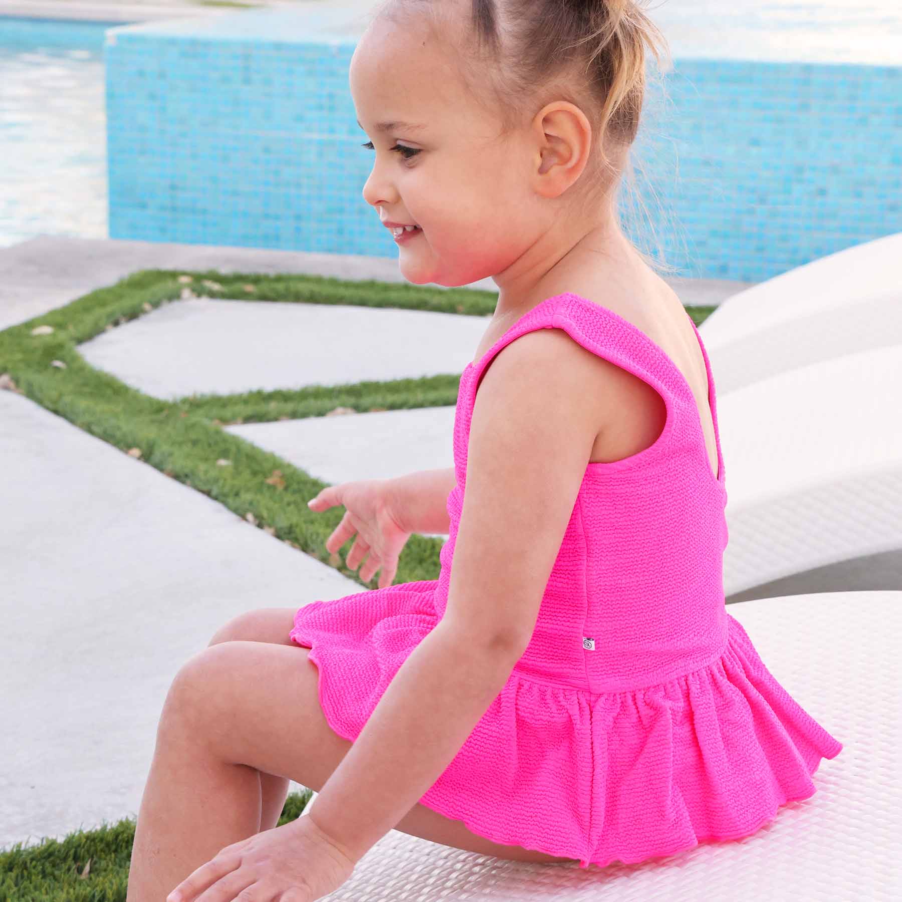 Crinkle One-Piece with Skirt | Neon Pink - Image 10